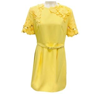 LEO LIN SORBET YELLOW AURELIE APPLIQUE SHORT SLEEVE MINI DRESS
